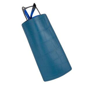 Authentic Calfskin Alligator‑Texture Glasses Pouch Cadet Blue
